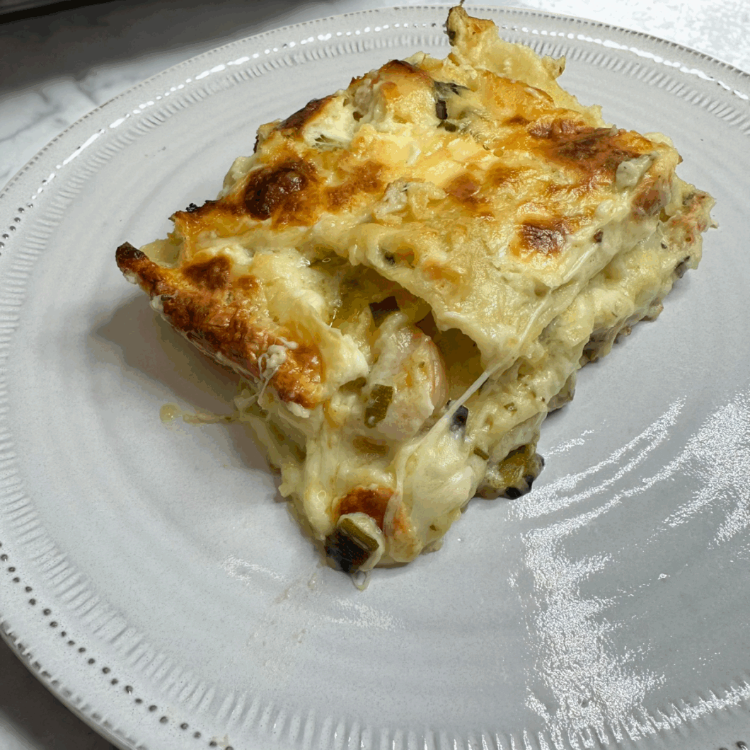 White Lasagna with Zucchini and Shrimps