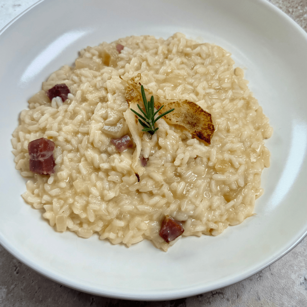 Pear Gorgonzola Risotto with Speck