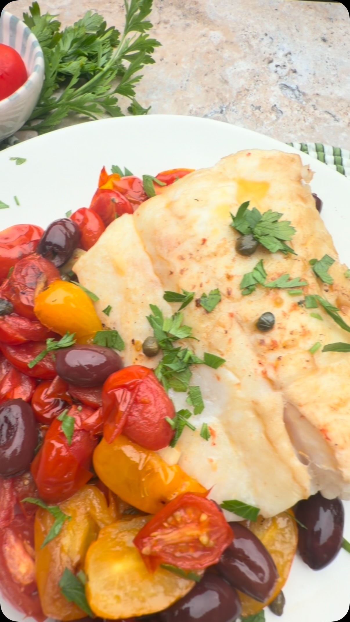 Easy One-Pan Halibut with Cherry Tomatoes and Capers